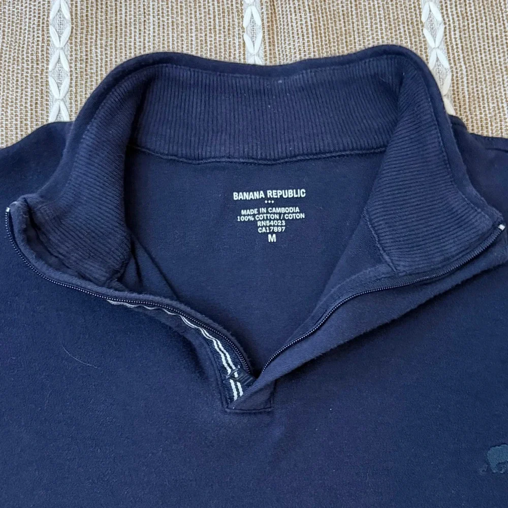 Banana Republic Mens Navy Blue 100% Cotton Quarter Zip‎ Pullover Sweater Size M